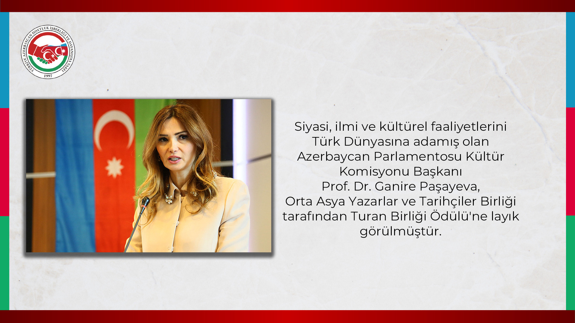 Prof. Dr. Ganire Paşayeva'ya Turan Birliği Ödülü